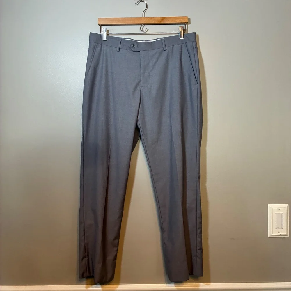 Grey Slim Fit 2 Piece Suit Set Mens Size 40R Single Breasted Two Button MT-001